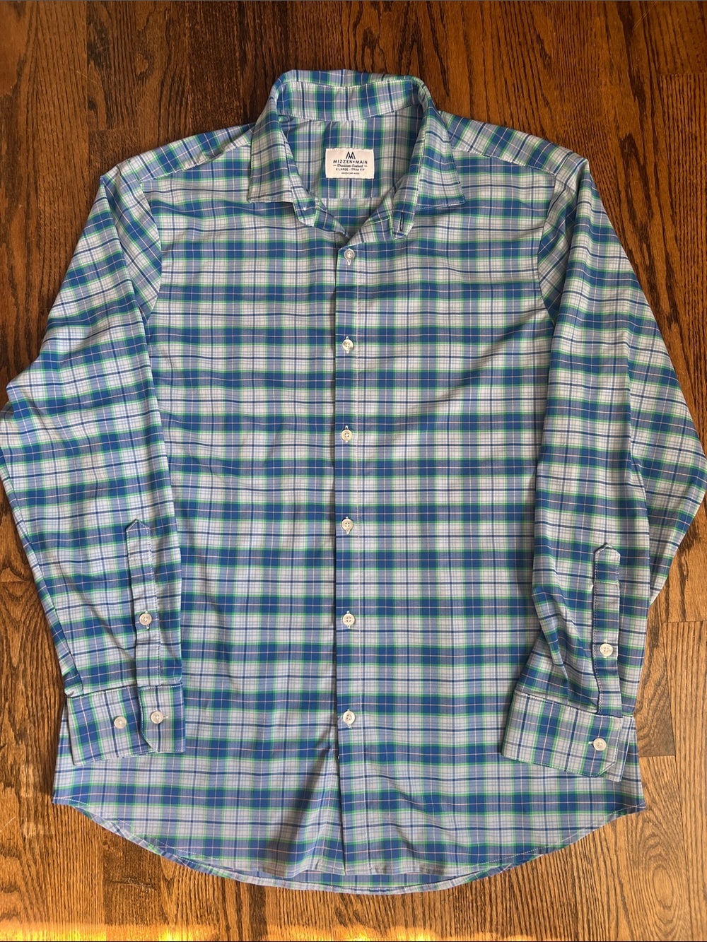 Mizzen+Main Blue & Green Plaid Performance Button-Down Shirt
